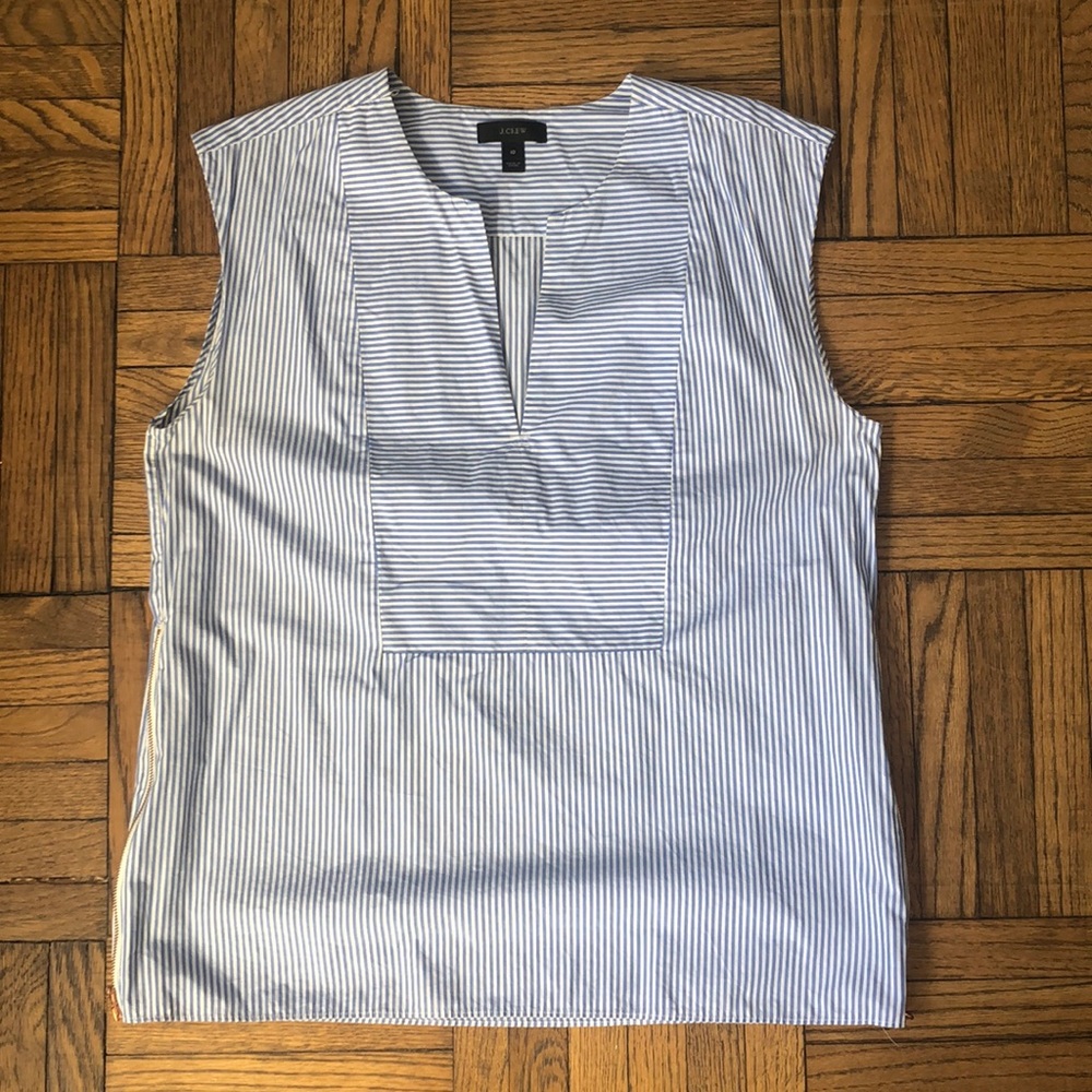 J. Crew Blue and White Striped Sleeveless Top with Zippers at Sides, Size 10